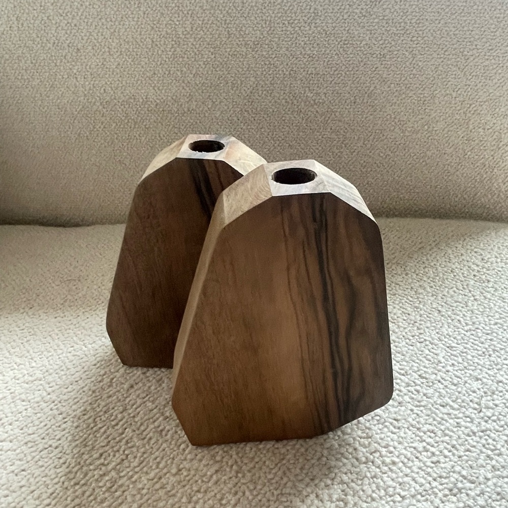 Set of wooden candle holders